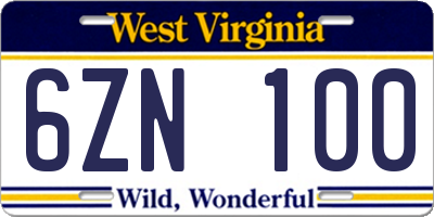 WV license plate 6ZN100