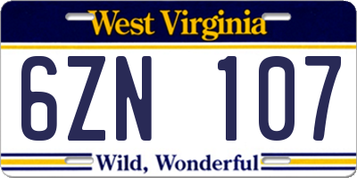 WV license plate 6ZN107