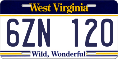 WV license plate 6ZN120