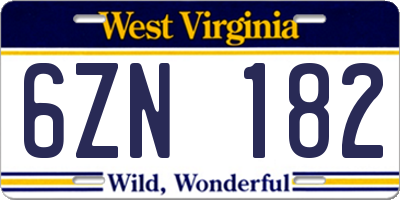 WV license plate 6ZN182