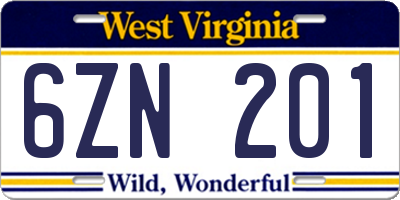 WV license plate 6ZN201