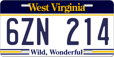 WV license plate 6ZN214