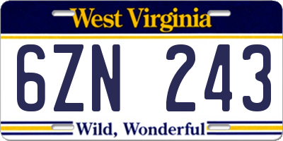 WV license plate 6ZN243