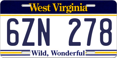 WV license plate 6ZN278