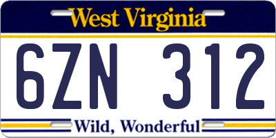 WV license plate 6ZN312