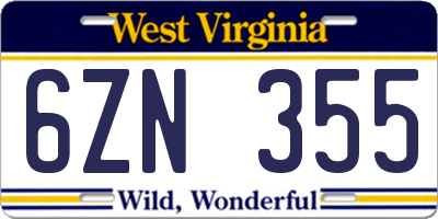 WV license plate 6ZN355