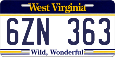 WV license plate 6ZN363