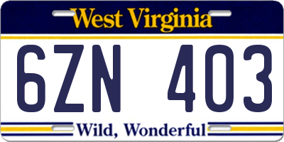WV license plate 6ZN403