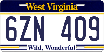 WV license plate 6ZN409