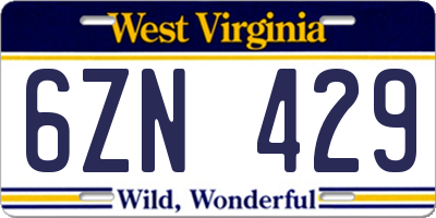 WV license plate 6ZN429