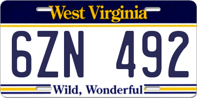 WV license plate 6ZN492