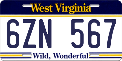 WV license plate 6ZN567