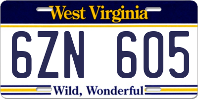WV license plate 6ZN605