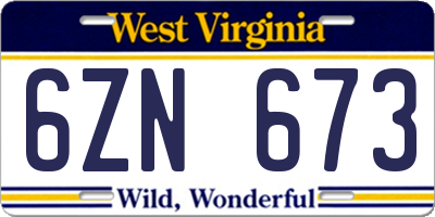 WV license plate 6ZN673