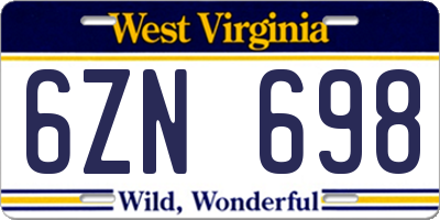 WV license plate 6ZN698