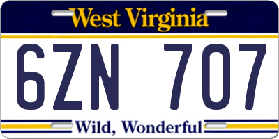 WV license plate 6ZN707