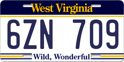 WV license plate 6ZN709