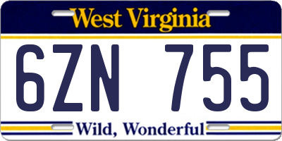 WV license plate 6ZN755