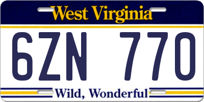 WV license plate 6ZN770