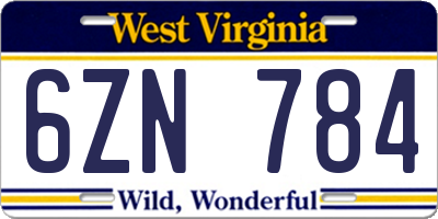 WV license plate 6ZN784