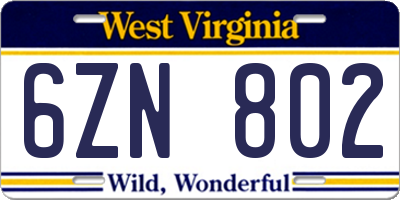 WV license plate 6ZN802