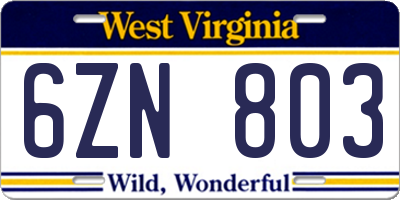 WV license plate 6ZN803