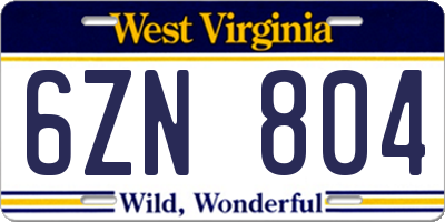 WV license plate 6ZN804
