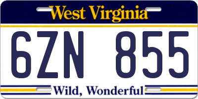 WV license plate 6ZN855