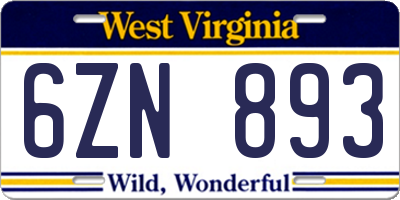 WV license plate 6ZN893
