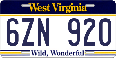 WV license plate 6ZN920