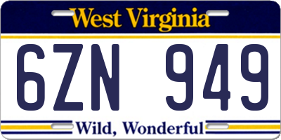 WV license plate 6ZN949