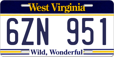 WV license plate 6ZN951