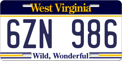 WV license plate 6ZN986