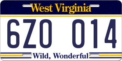 WV license plate 6ZO014
