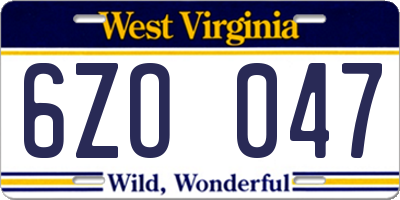 WV license plate 6ZO047