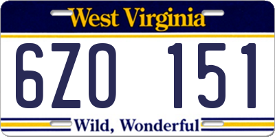 WV license plate 6ZO151