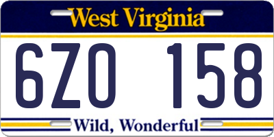 WV license plate 6ZO158