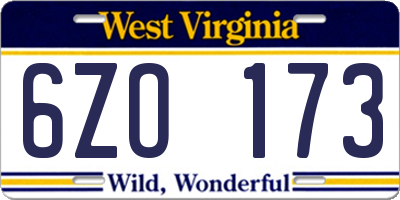WV license plate 6ZO173