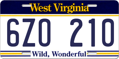 WV license plate 6ZO210