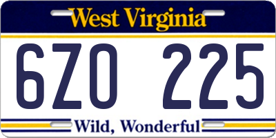 WV license plate 6ZO225