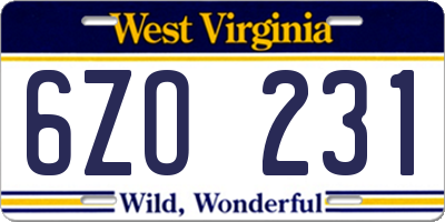 WV license plate 6ZO231