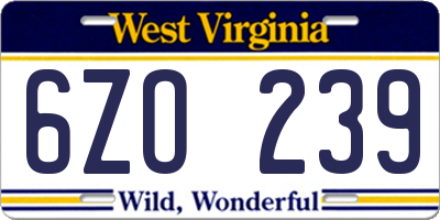 WV license plate 6ZO239