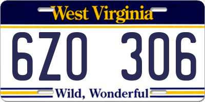WV license plate 6ZO306
