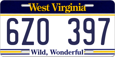 WV license plate 6ZO397