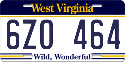 WV license plate 6ZO464