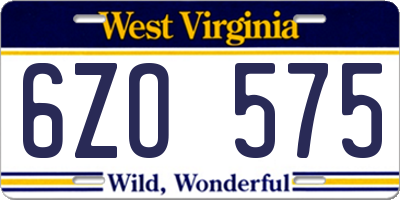 WV license plate 6ZO575