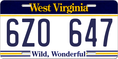 WV license plate 6ZO647