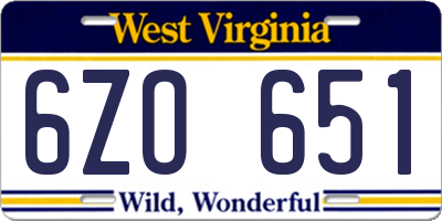 WV license plate 6ZO651