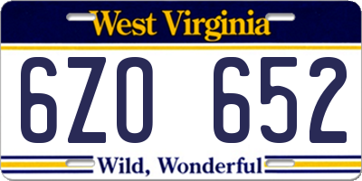 WV license plate 6ZO652