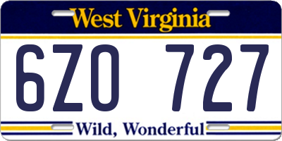 WV license plate 6ZO727